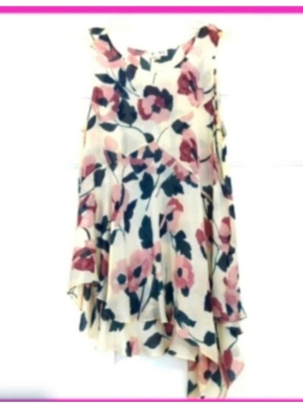 SUNO Silk Floral Sleeveless Tunic in Pink, Green, Cream 100 Percent Silk - Picture 2 of 8